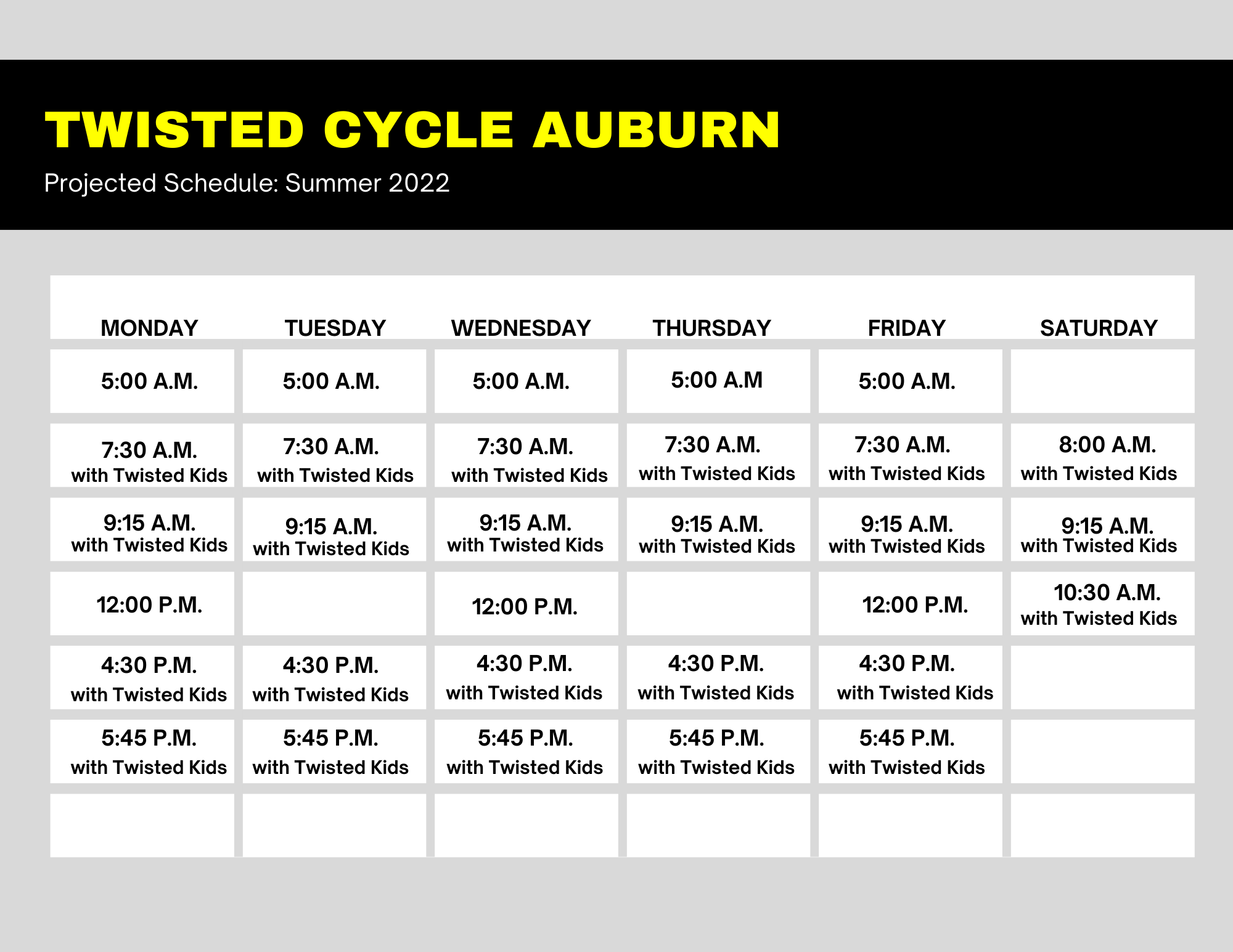 Auburn Class Schedule Twisted Cycle